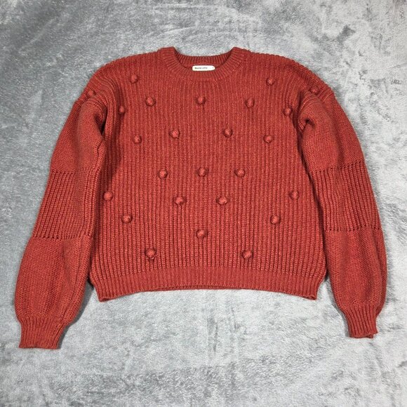 Marine Layer Sweaters - Marine Layer Sweater Womens Small Rust Orange Pom Pom Ribbed Wool Blend Pullover